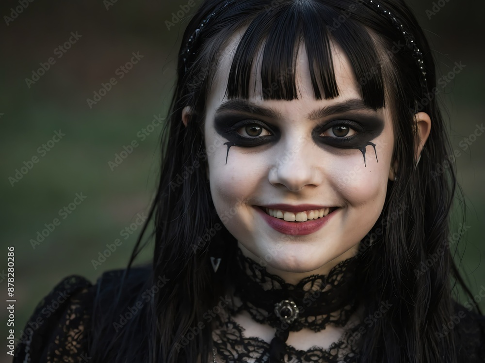 Sticker young goth girl smiling on camera closeup portrait shot