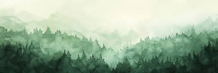 Watercolor Painting of a Misty Mountain Forest
