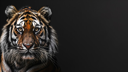 portrait of a bengal tiger on black background