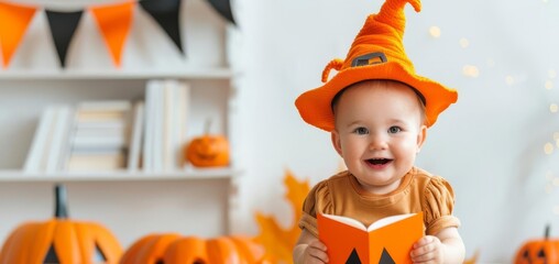 Children s author reading Halloween stories from a podium, podium Halloween, literary event