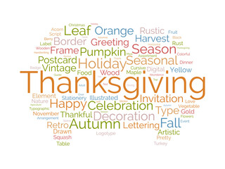 Thanksgiving wordcloud template. Festival concept vector background.