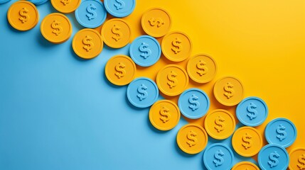 Minimalist paper cutout of financial success symbols Stock Photo with copy space