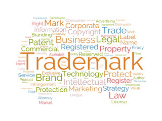 Trademark wordcloud template. Business rights concept vector background.