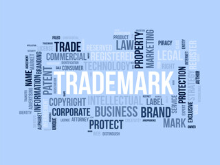 Trademark wordcloud template. Business rights concept vector background.
