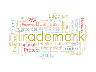 Trademark wordcloud template. Business rights concept vector background.