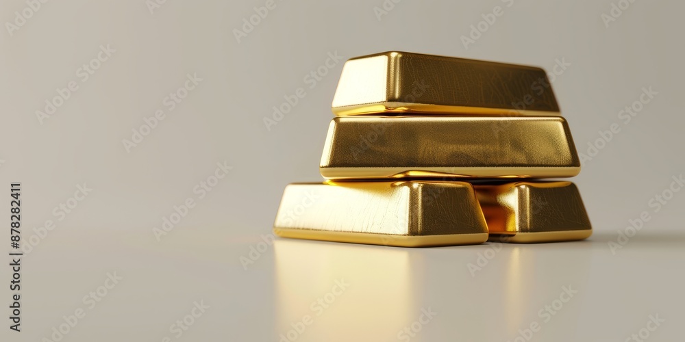 Poster shine bright with wealth - 3d render of gleaming gold bars in stack isolated on white background