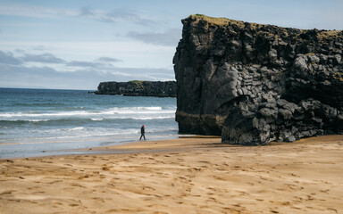 One of the few non black sand beaches. Sandy Skarðsvík Beach on northern Iceland on a beautiful...