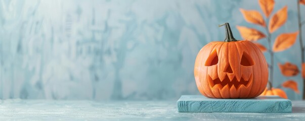 Pumpkin carving contest judge on a podium, podium Halloween, artistic competition