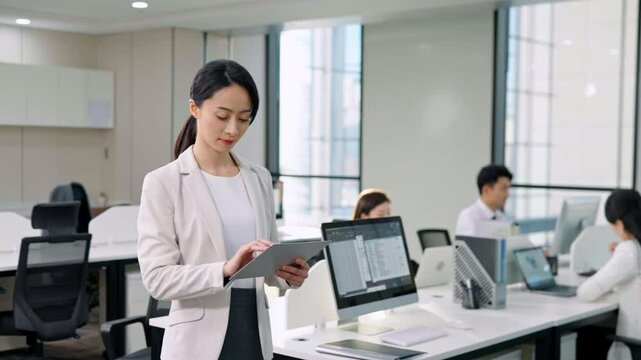 Successful businesswoman using digital tablet in office - Powered by Adobe