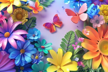 Obraz premium A colorful field of rainbow flowers