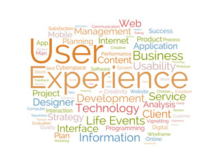 User Experience wordcloud template. Web Business concept vector background.