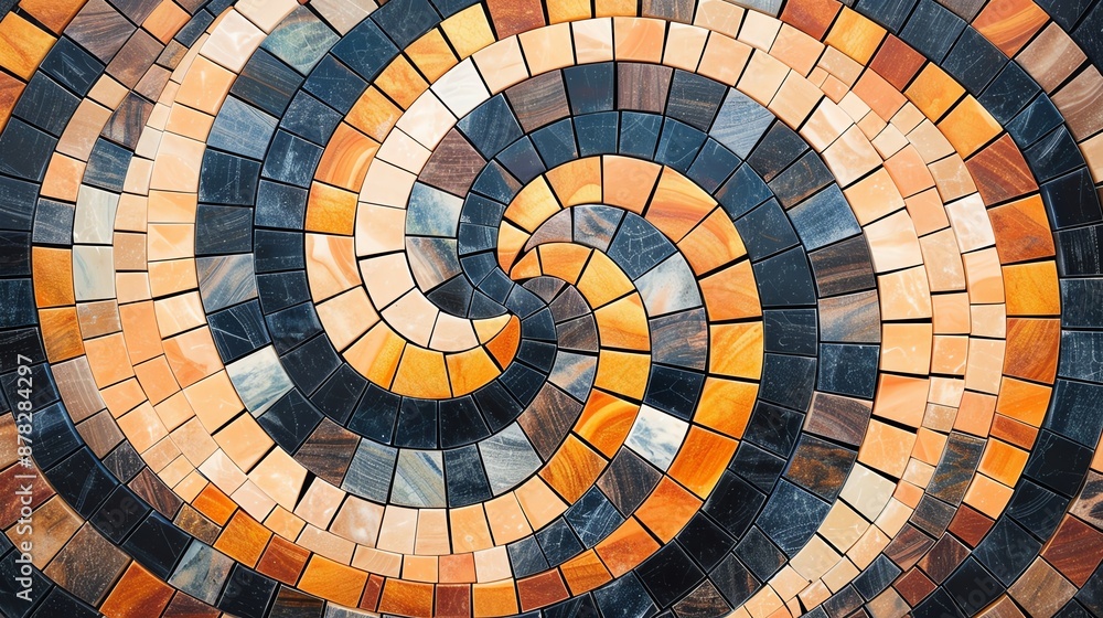Poster elegant swirling mosaic pattern with a sense of movement, focus cover all object, deep depth of fiel