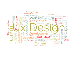 Ux Design wordcloud template. Web Business concept vector background.