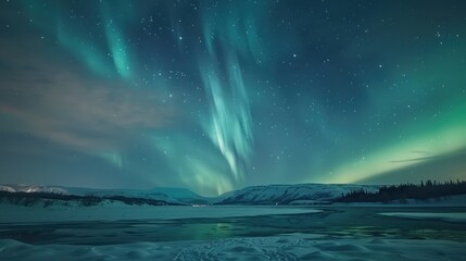 Fototapeta premium Aurora Borealis over Frozen Lake