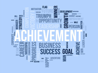 Achievement wordcloud template. Business concept vector background.