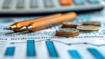 Fototapeta premium Investment portfolio flat lay with paper bonds stocks and market trend lines Stock Photo with copy space