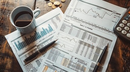 Investment portfolio flat lay with paper art stocks bonds and financial reports Stock Photo with copy space