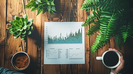 Investment portfolio flat lay with paper crafted stocks bonds and market trend graphs Stock Photo with copy space