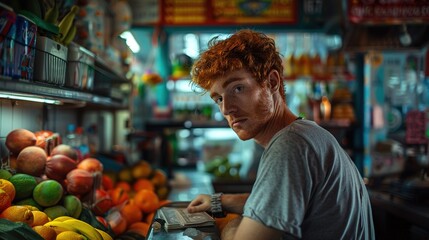 Obraz premium Vendor at a Fruit Market