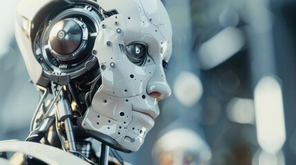 Fototapeta premium Android Face Close Up - Artificial Intelligence