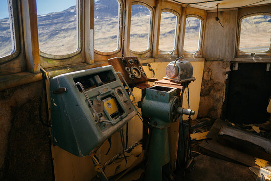Old shipping boat, Gardar BA 64, shipwrecked aground in the Westfjords of Iceland