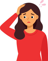 Obraz premium Illustration of a worried woman in a red shirt with hand on head expressing concern
