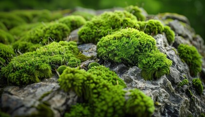 a moss-covered rock, highlighting the intricate texture and lush green color of the moss.