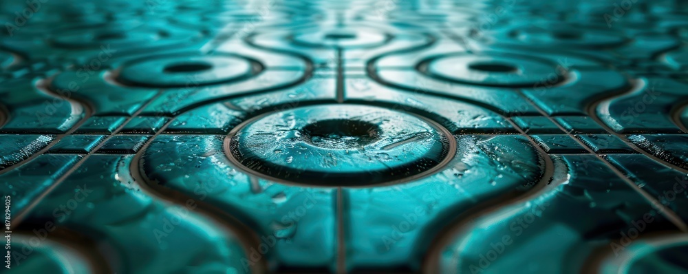 Aufkleber abstract geometric pattern design turquoise tiles with interlocking circles and lines, creating a vi