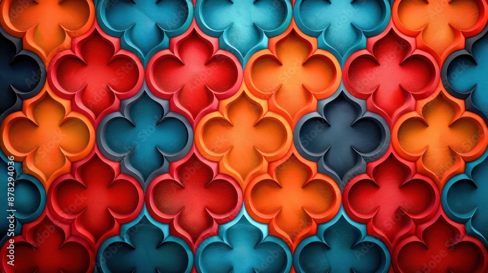 Poster abstract geometric pattern design, colorful interlocking shapes create a visual harmony and patterne