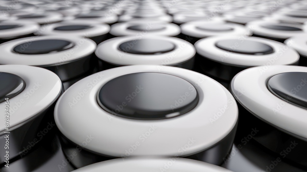 Aufkleber abstract pattern of white and black buttons, repeating circular shapes, visual harmony, design eleme