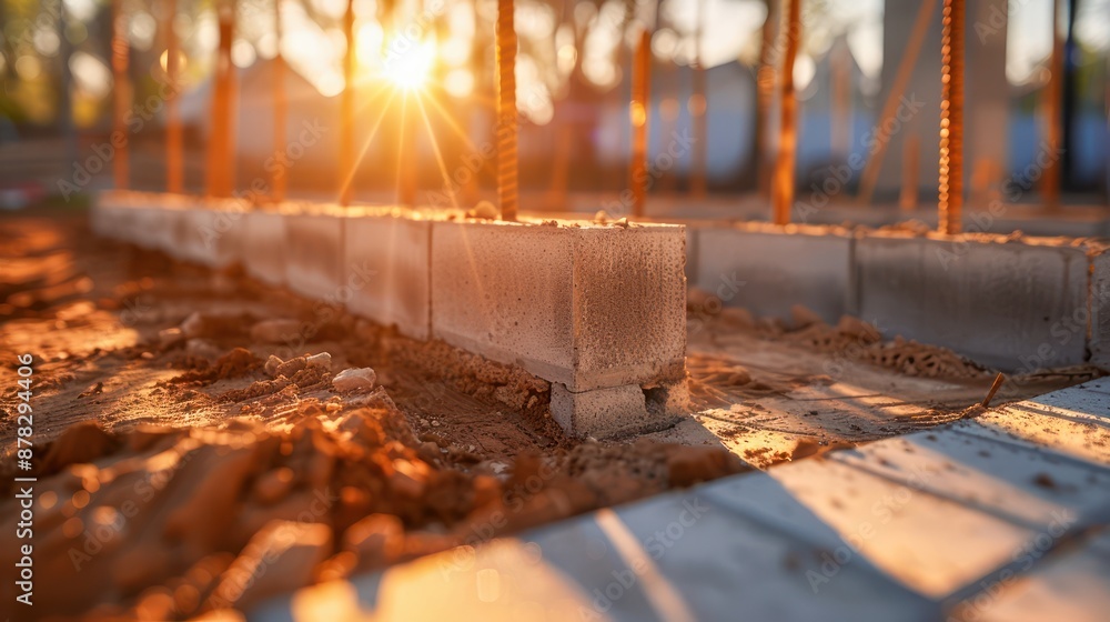 Poster architect's shadow on building site a glimpse into the structural design process, foundation laid, f