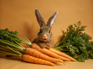 rabbit with carrot, easter, isolated, cartoon, carrot, hare, baby, pet, mammal, white, cute, illustration, fur, fluffy, holiday