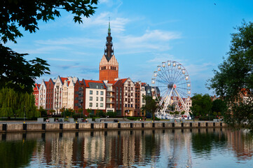 Naklejka premium 2023-06-19; embankment and canal overlooking the city of Elblag Poland