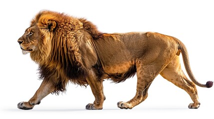 Majestic Lion Walking Against a White Background