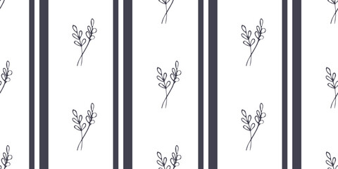 Seamless print with horizontal stripes and floral patterns. The print is perfect for textiles