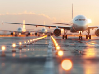 Modern Airline Planes Lined Up on Apron: Minimalist View of Sleek Aircraft Design