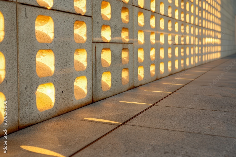Aufkleber illuminated architect's shadow a modern building facade with intricate light patterns and shadows, d