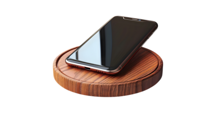Modern wooden wireless charger isolated on a transparent background, PNG