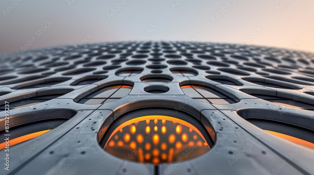 Aufkleber modern architectural design concrete facade with intricate geometric patterns and illuminated detail