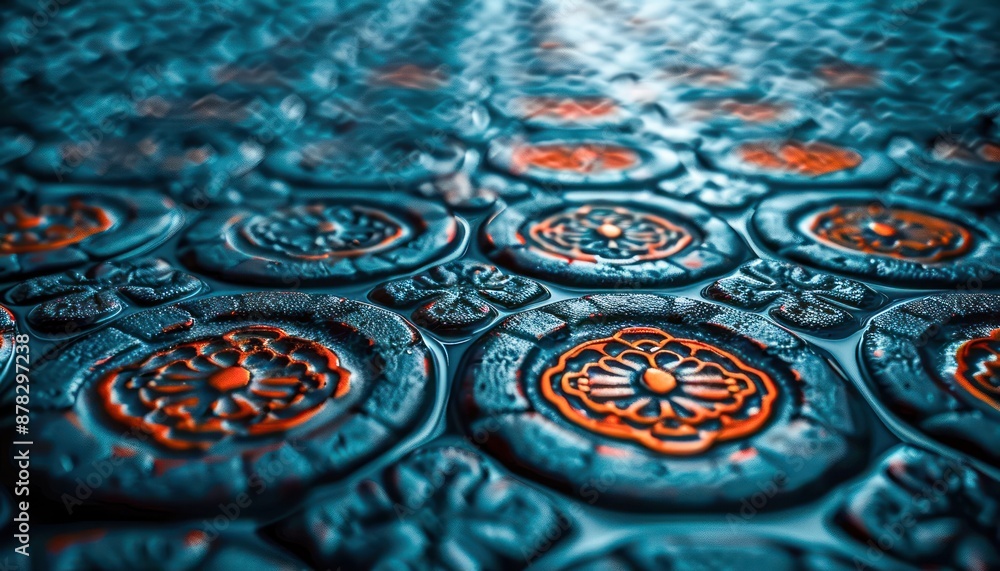 Aufkleber intricate patterned stone floor tiles a visual story of ancient craftsmanship and design, captured i