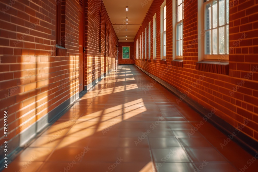 Aufkleber mysterious shadows play across the walls of this brick building corridor, creating an intriguing arc