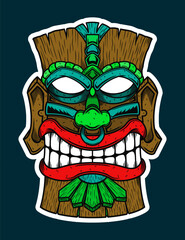 Hand Drawn Traditional Tiki Mask Sticker Illustration