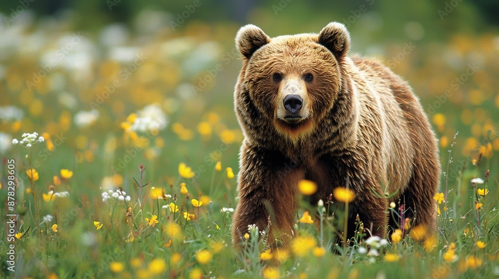 Poster brown bear in a meadow