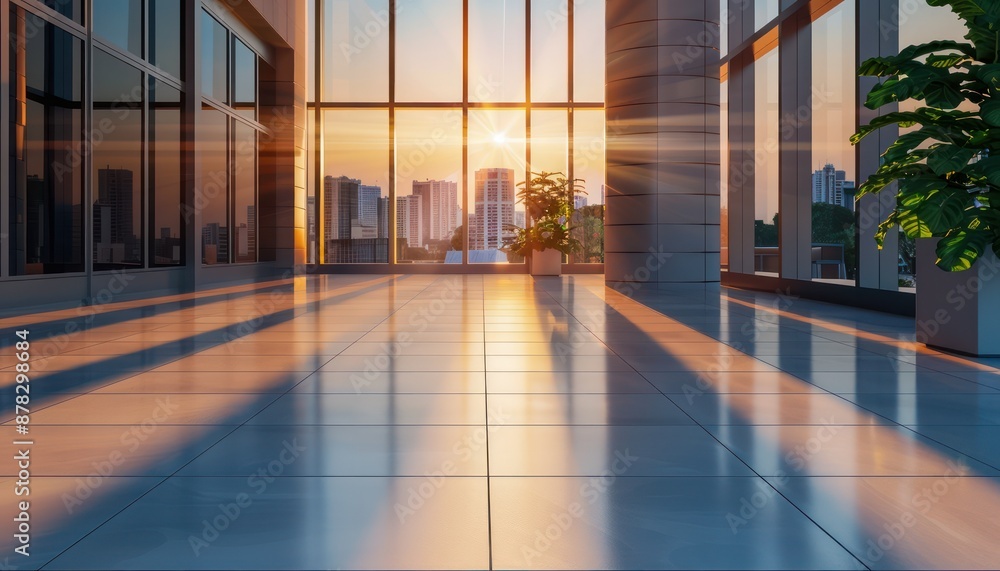Poster stunning architectural design building shadows at sunset, creating a striking visual statement in mo