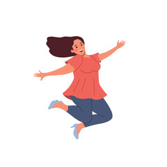 Young woman jumped up isolated. Flat style cartoon vector illustration.