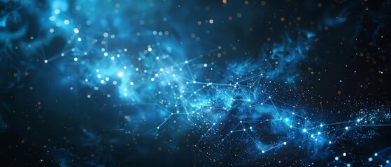 Abstract cosmic background with blue nebula and stars.