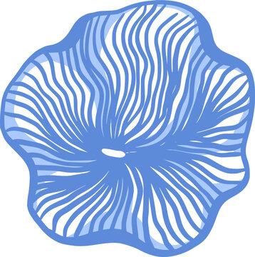 Abstract hand drawn blue corall. Elegant isolated wavy striped fossil. Coastal summer clipart element. Vector illustration for t-shirt, swimwear, beach bag, poster, cover, label