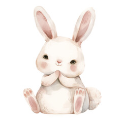 A cute watercolor bunny isolated on a transparent background.