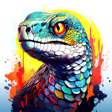 Beautiful full-color snake drawing for logos and publications. White background.