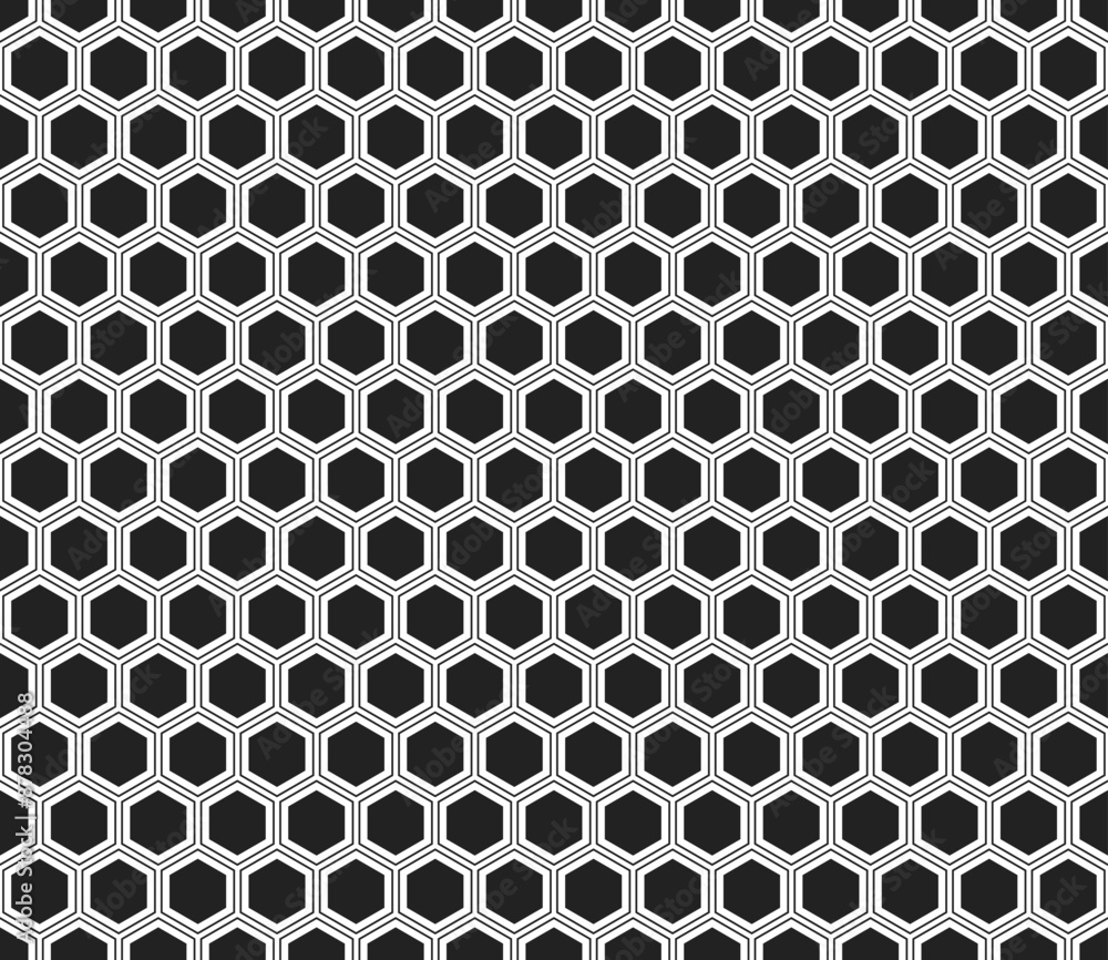 Poster minimal geometric background. hexagon mosaic pattern with inner solid cells. hexagon cells. seamless